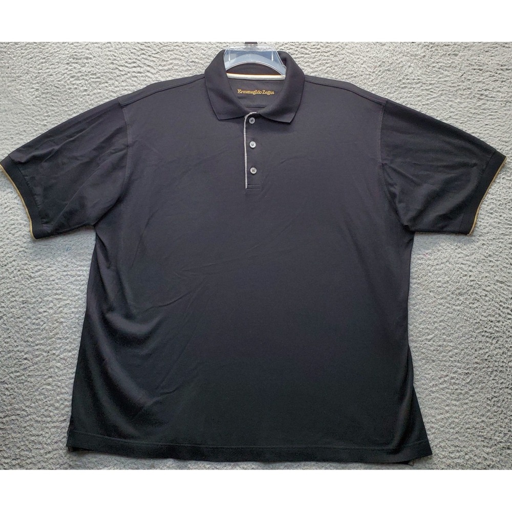 Ermenegildo Zegna Polo Shirt Mens XL Black Golf Performance Short Sleeve Popover